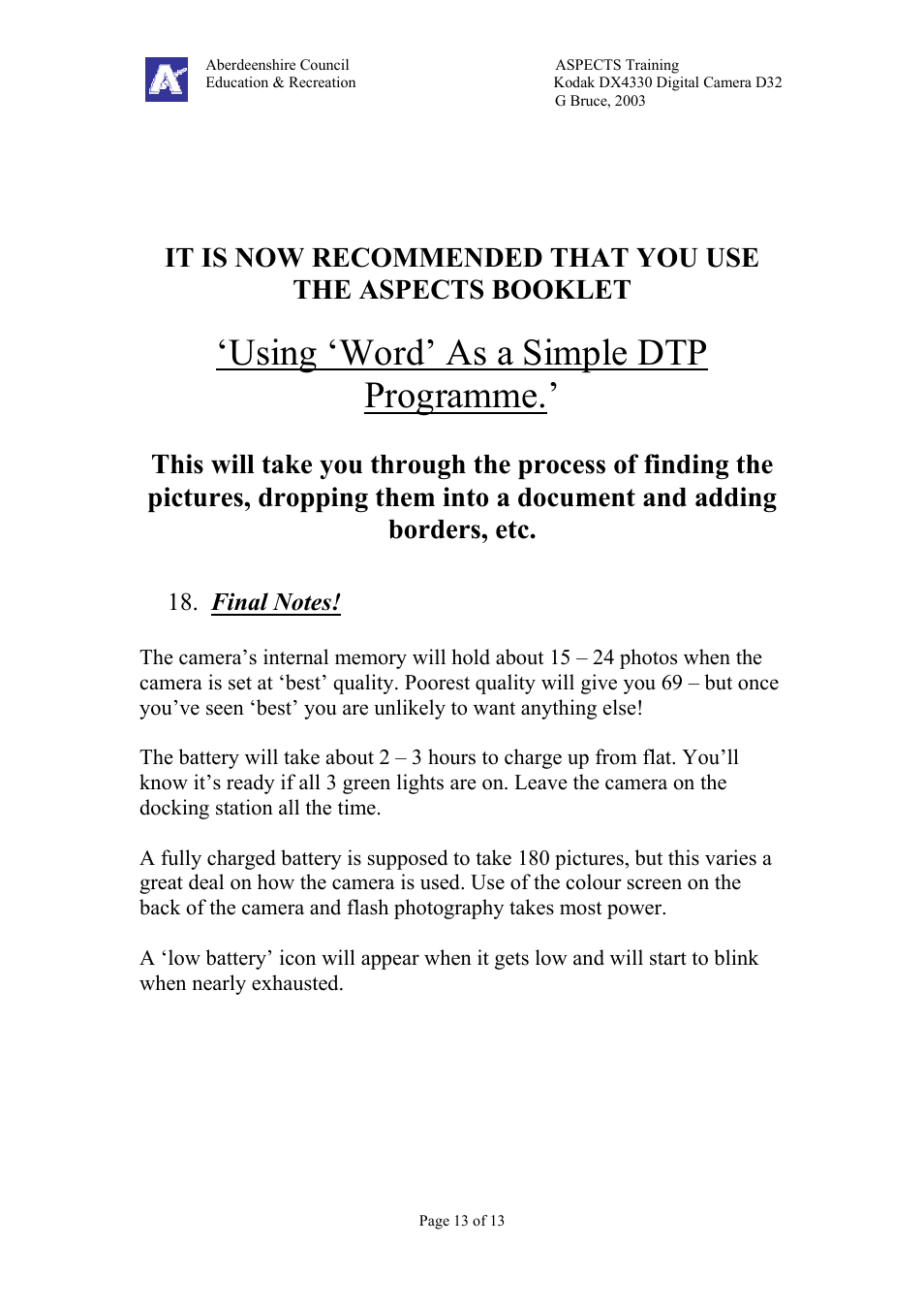 Using ‘word’ as a simple dtp programme | Kodak DX4330 User Manual | Page 13 / 13
