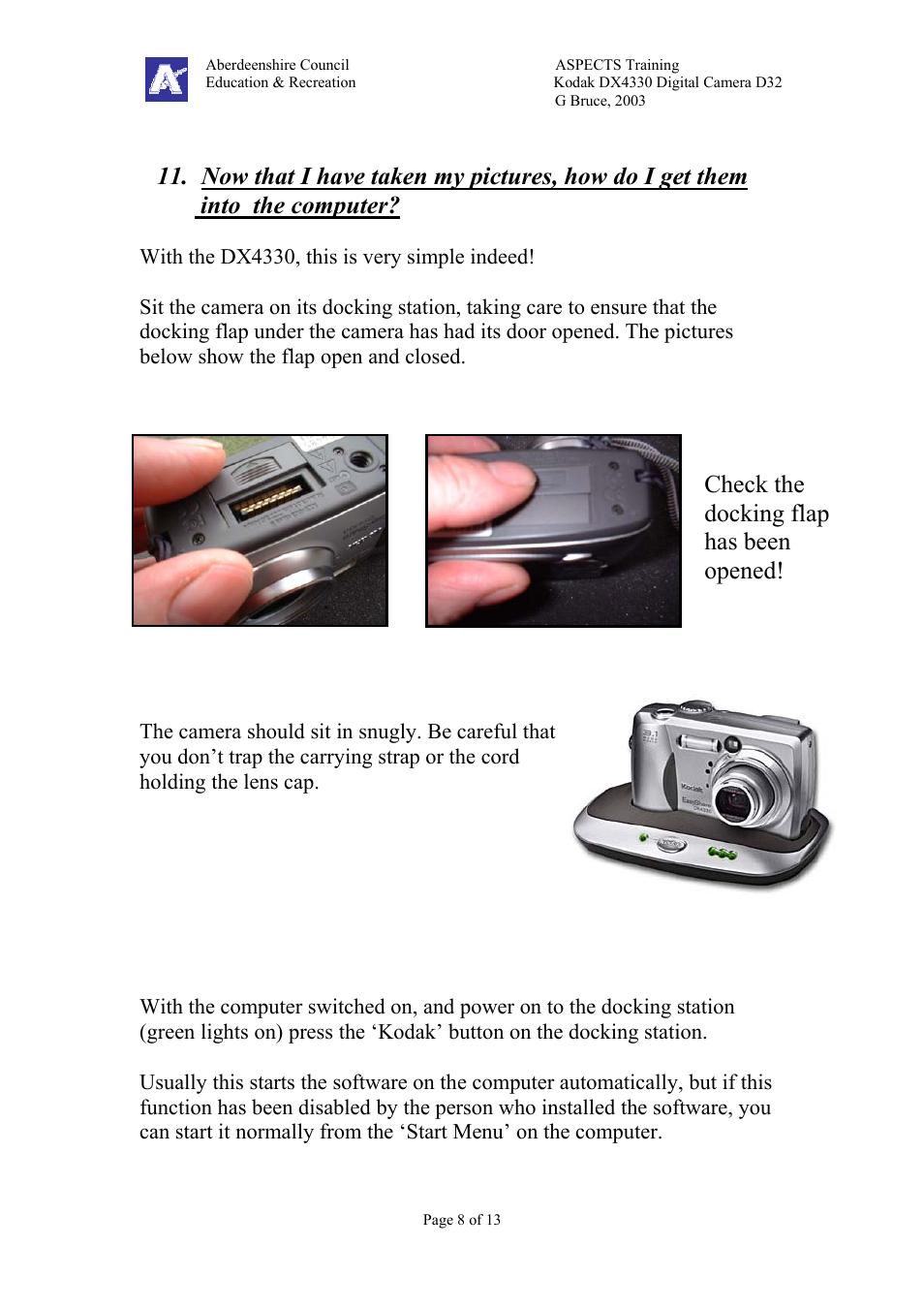 Check the docking flap has been opened | Kodak DX4330 User Manual | Page 8 / 13