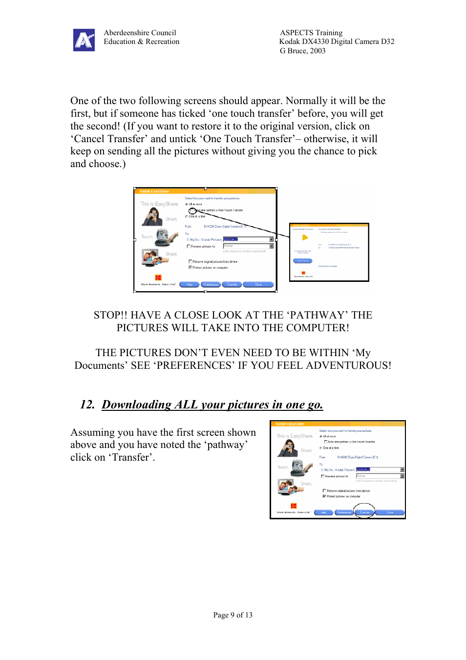 Downloading all your pictures in one go | Kodak DX4330 User Manual | Page 9 / 13