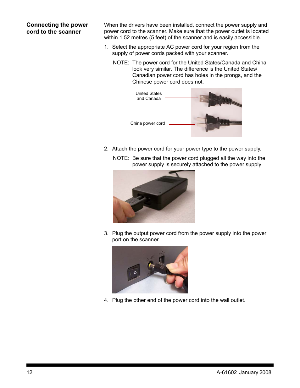 Connecting the power cord to the scanner | Kodak A-61602 User Manual | Page 15 / 96