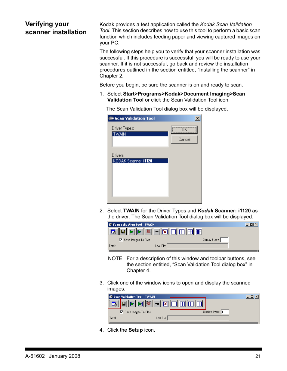 Verifying your scanner installation | Kodak A-61602 User Manual | Page 24 / 96