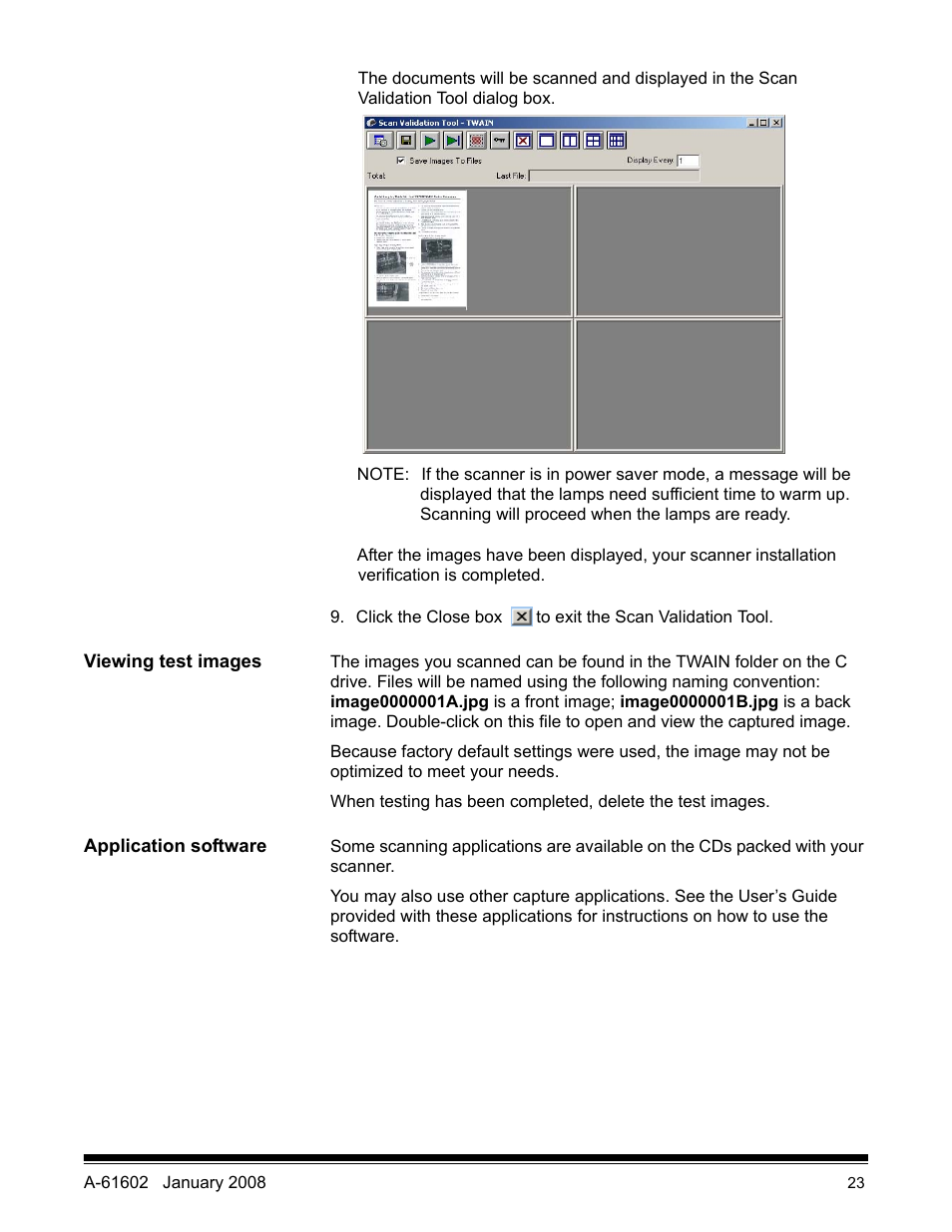 Viewing test images, Application software | Kodak A-61602 User Manual | Page 26 / 96