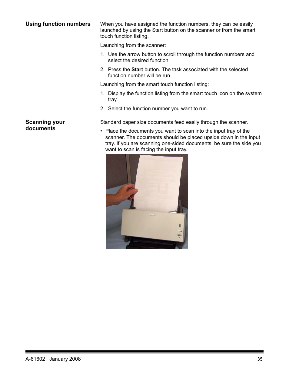 Using function numbers, Scanning your documents | Kodak A-61602 User Manual | Page 38 / 96