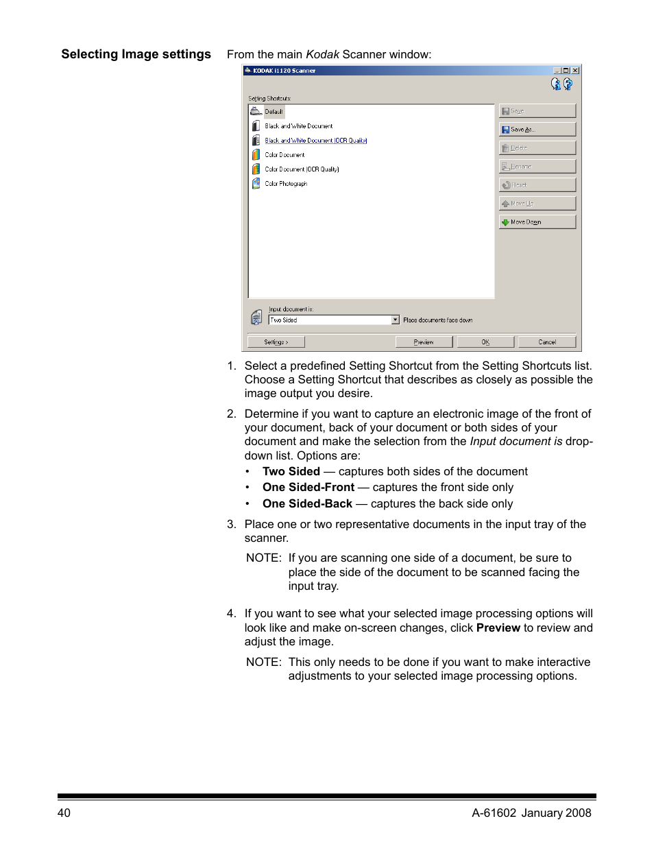 Selecting image settings | Kodak A-61602 User Manual | Page 43 / 96