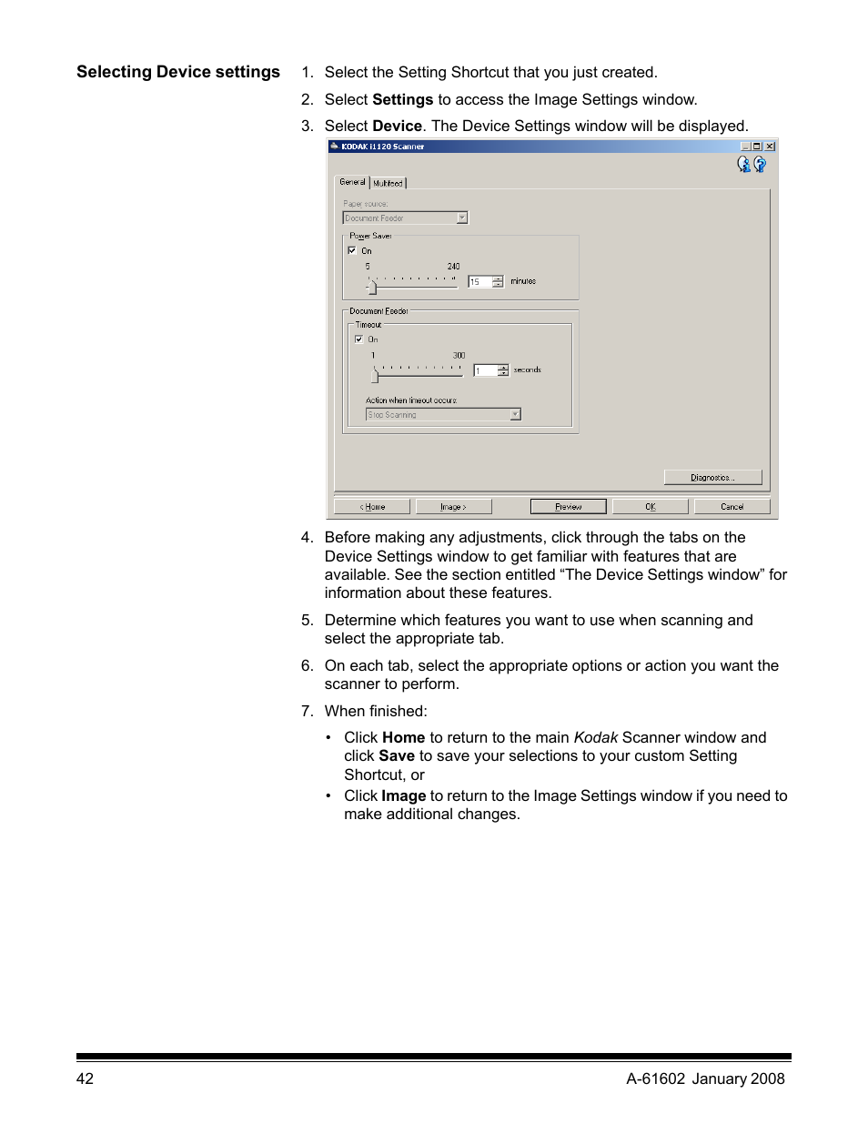 Selecting device settings | Kodak A-61602 User Manual | Page 45 / 96