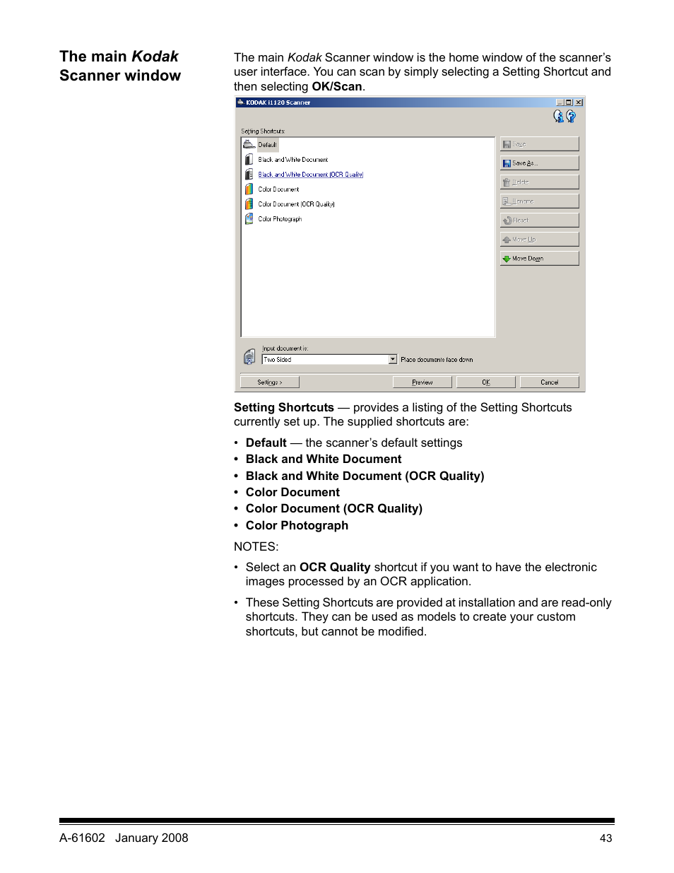 The main kodak scanner window | Kodak A-61602 User Manual | Page 46 / 96