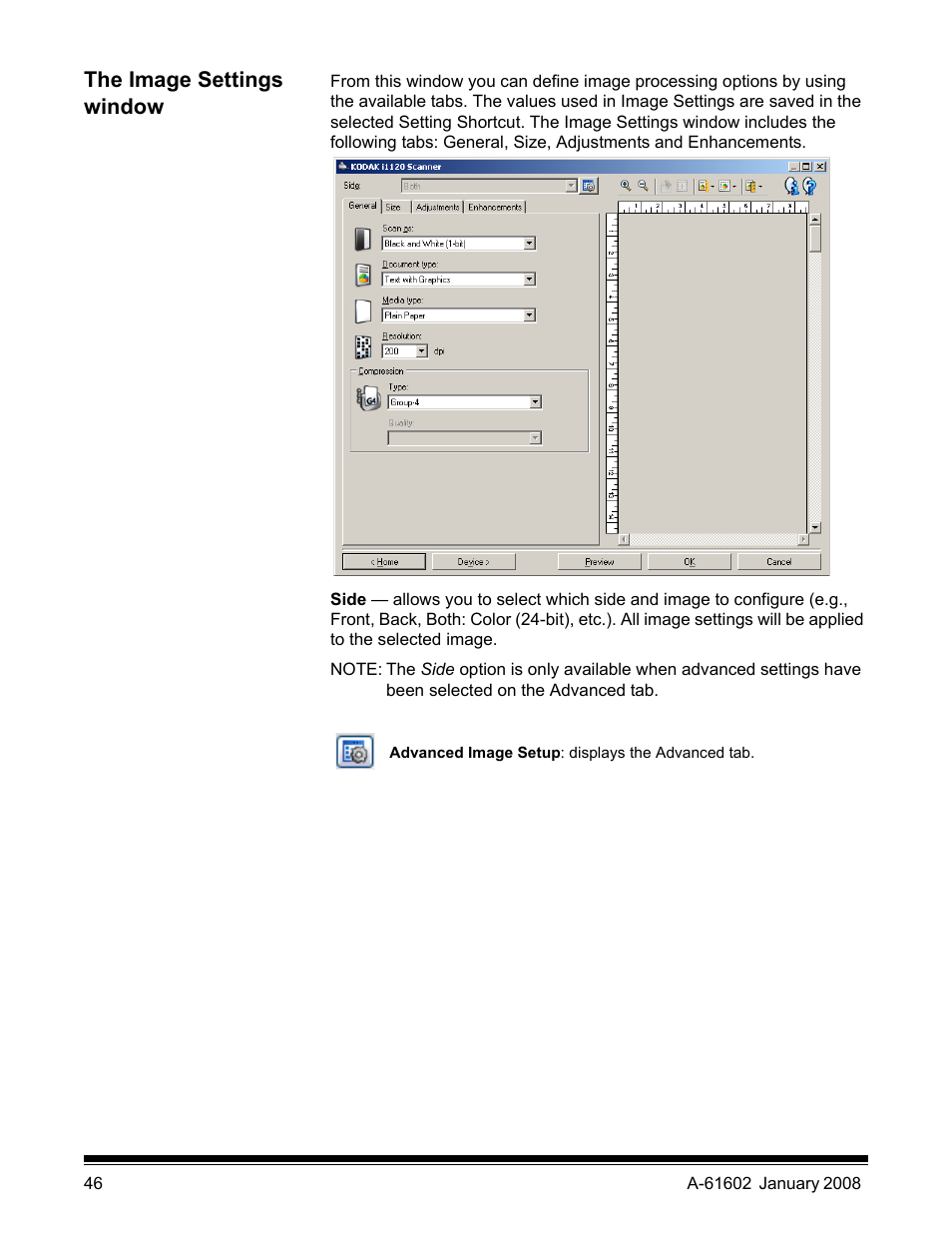 The image settings window | Kodak A-61602 User Manual | Page 49 / 96