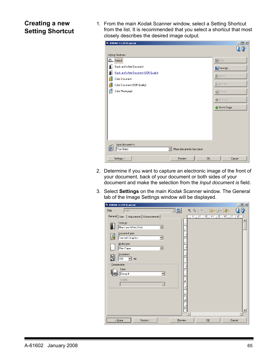 Creating a new setting shortcut | Kodak A-61602 User Manual | Page 68 / 96