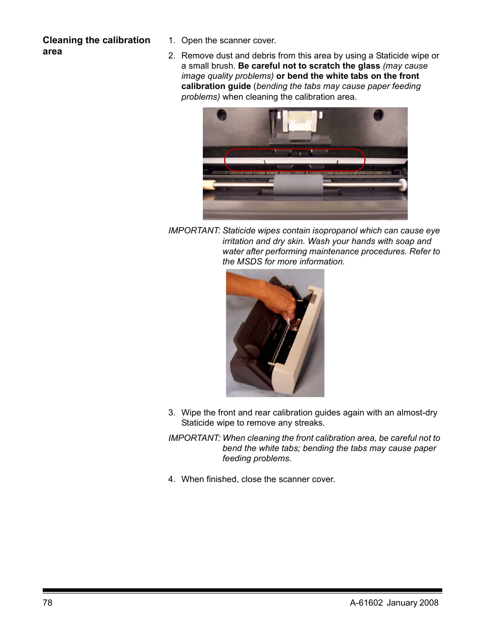 Cleaning the calibration area | Kodak A-61602 User Manual | Page 81 / 96