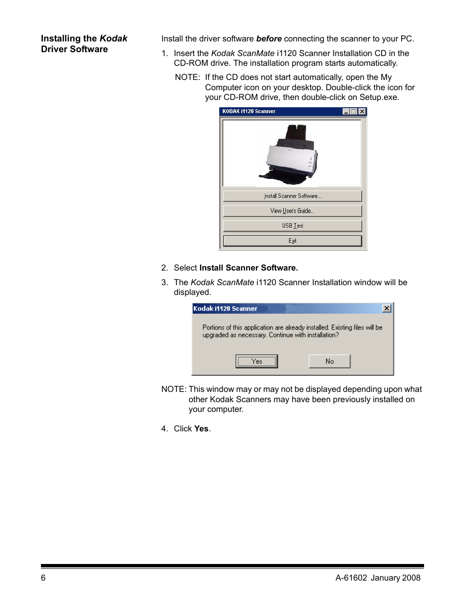 Installing the kodak driver software | Kodak A-61602 User Manual | Page 9 / 96