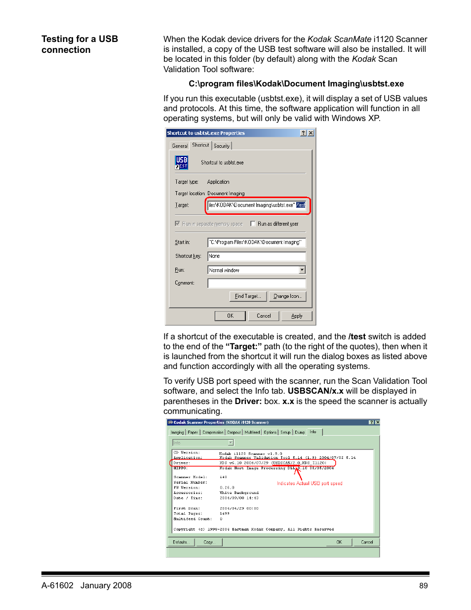 Testing for a usb connection | Kodak A-61602 User Manual | Page 92 / 96