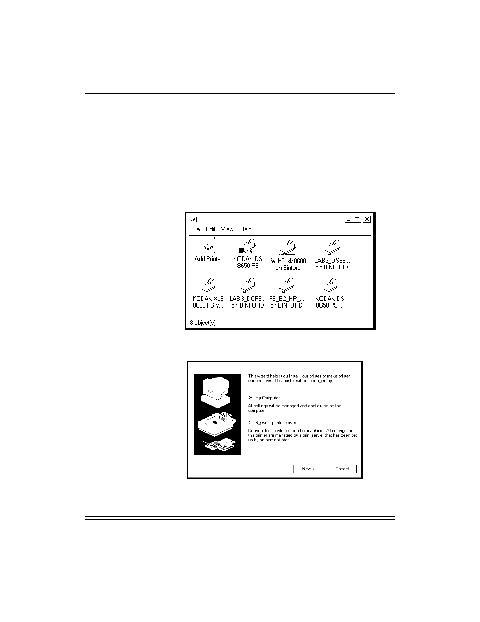 Configuring workstations and servers, Start/settings/printers menus, Configuring workstations and servers -5 | Start/settings/printers menus -5 | Kodak XLS 8400 User Manual | Page 84 / 138
