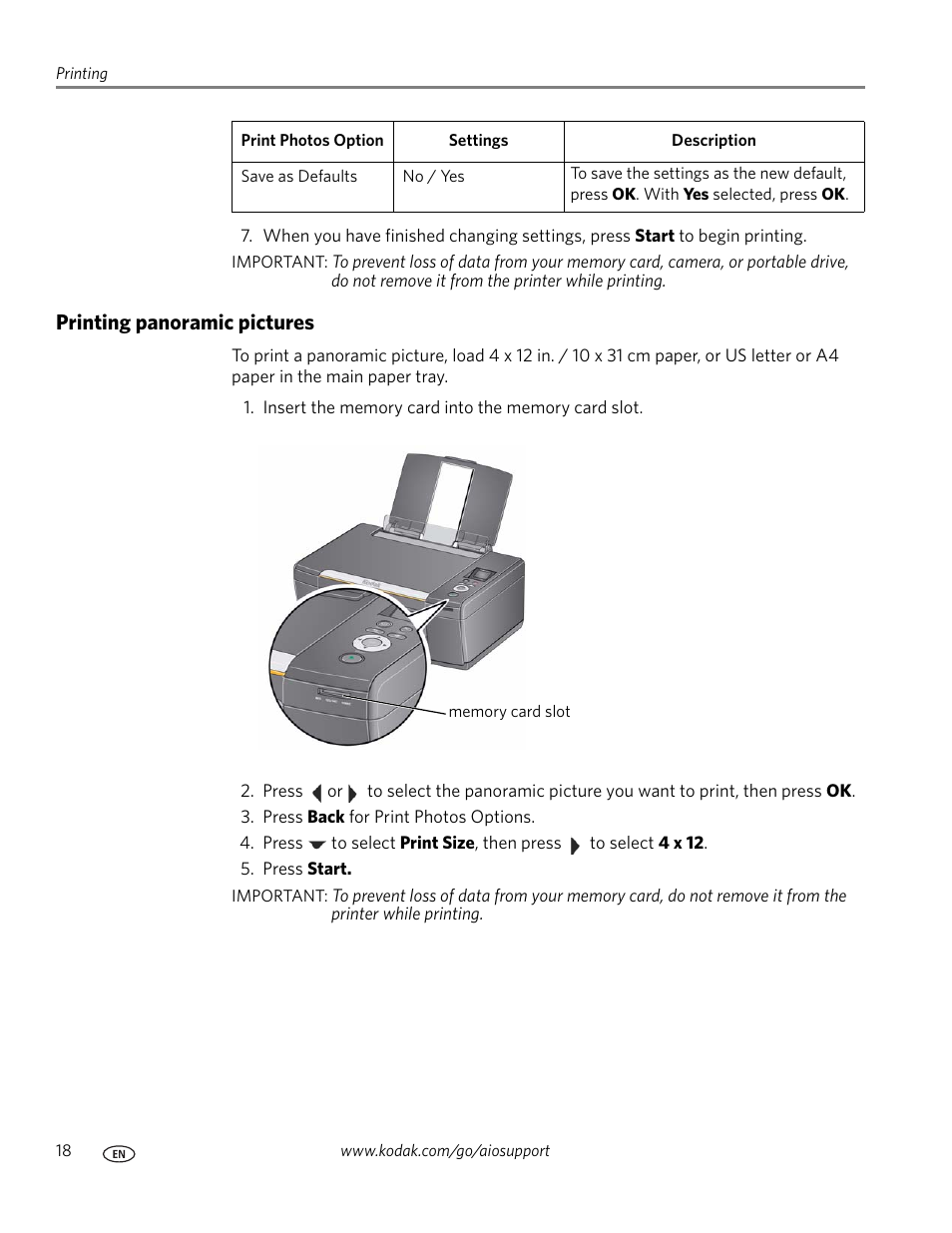 Printing panoramic pictures | Kodak ESP C110 User Manual | Page 24 / 76