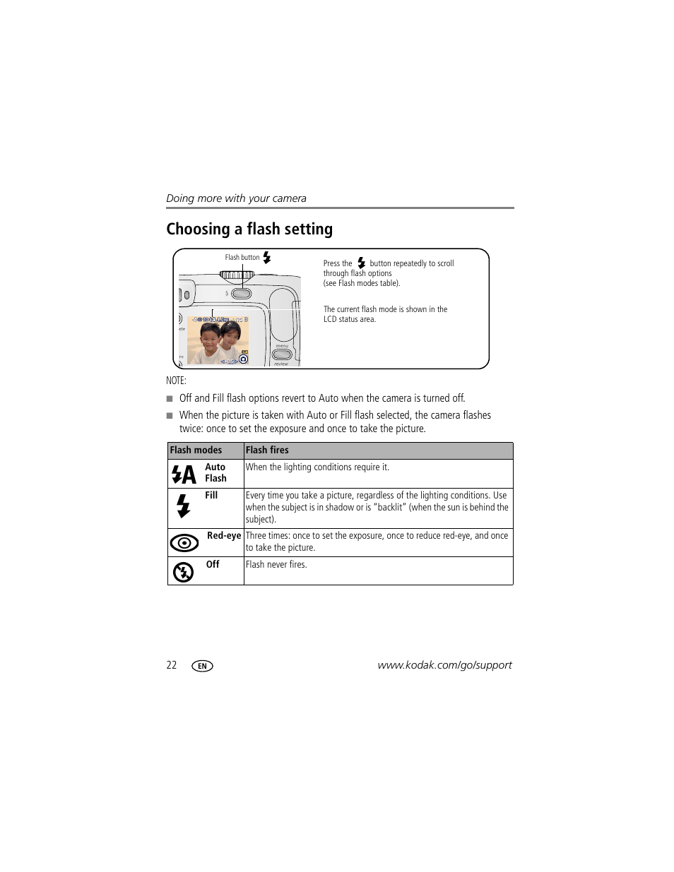 Choosing a flash setting | Kodak EasyShare C310 User Manual | Page 28 / 72