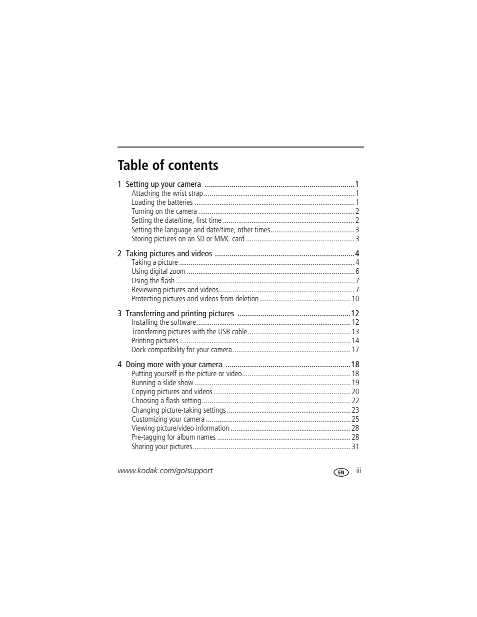 Kodak EasyShare C310 User Manual | Page 5 / 72