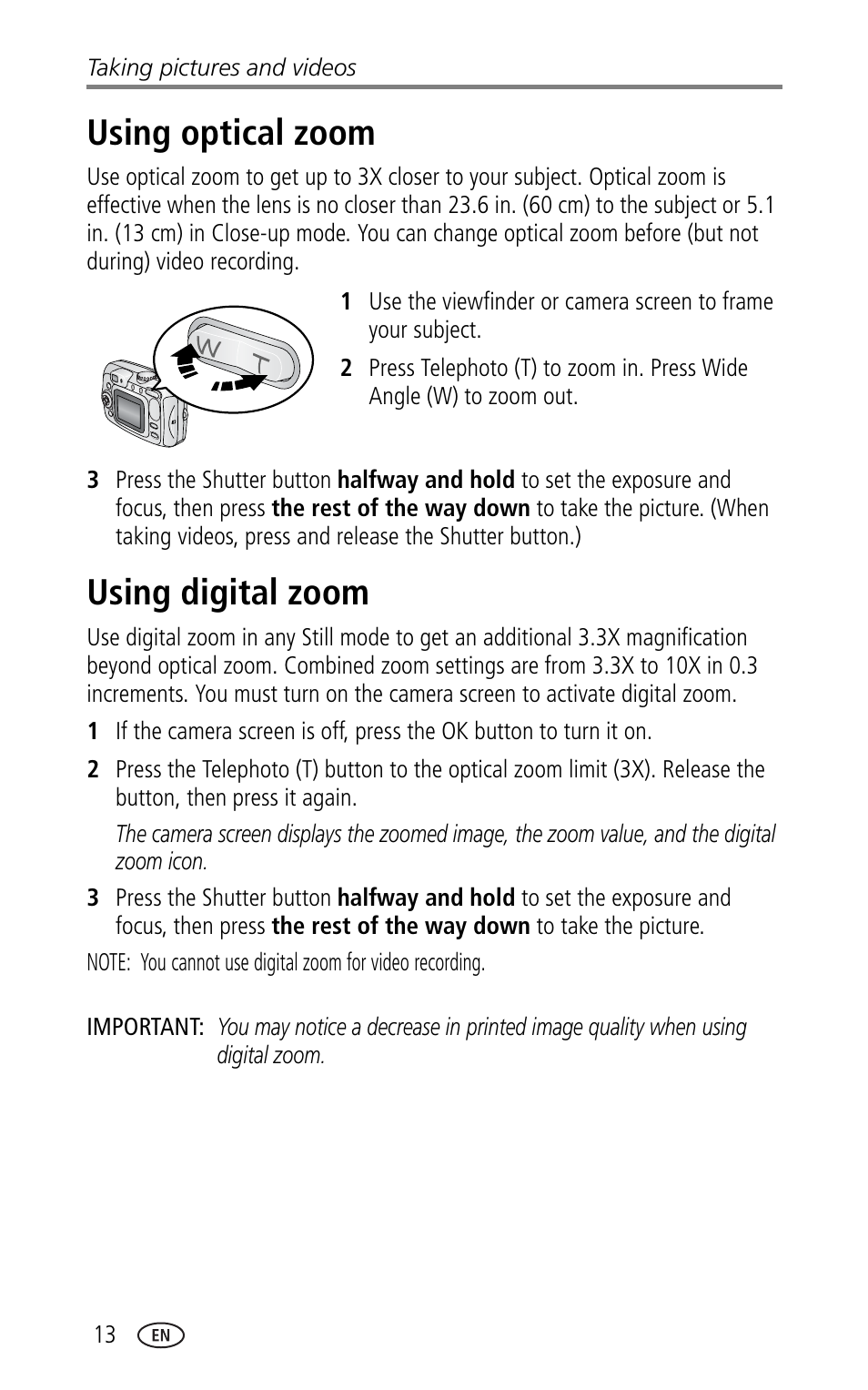 Using optical zoom, Using digital zoom, Using optical zoom using digital zoom | Kodak CX7330 User Manual | Page 20 / 61