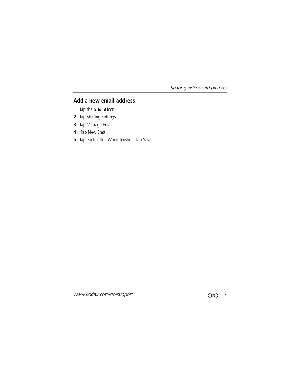 Add a new email address | Kodak PLAYTOUCH ZI10 User Manual | Page 25 / 39