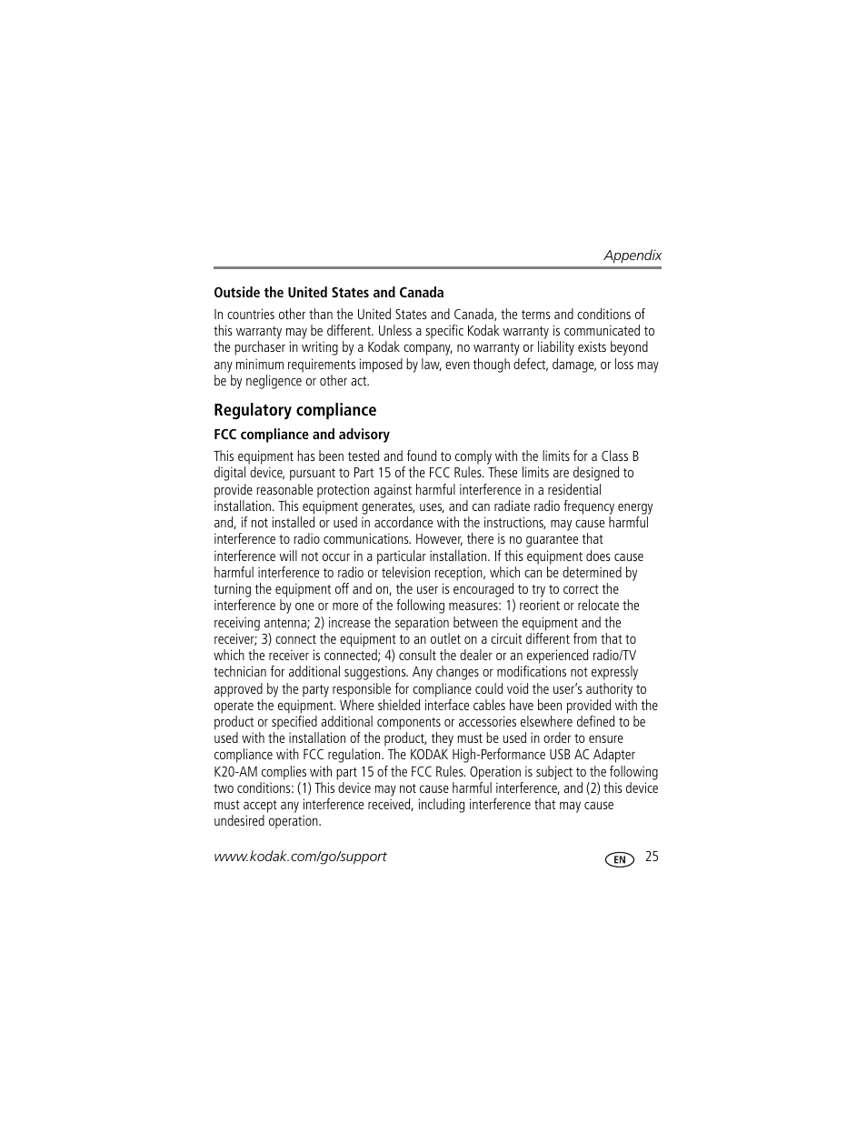 Regulatory compliance | Kodak PLAYTOUCH ZI10 User Manual | Page 33 / 39