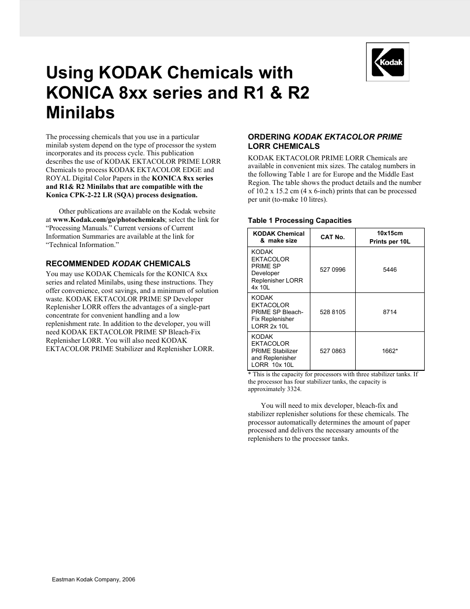 Kodak EKTACOLOR PRIME LORR CIS-267E User Manual | 4 pages