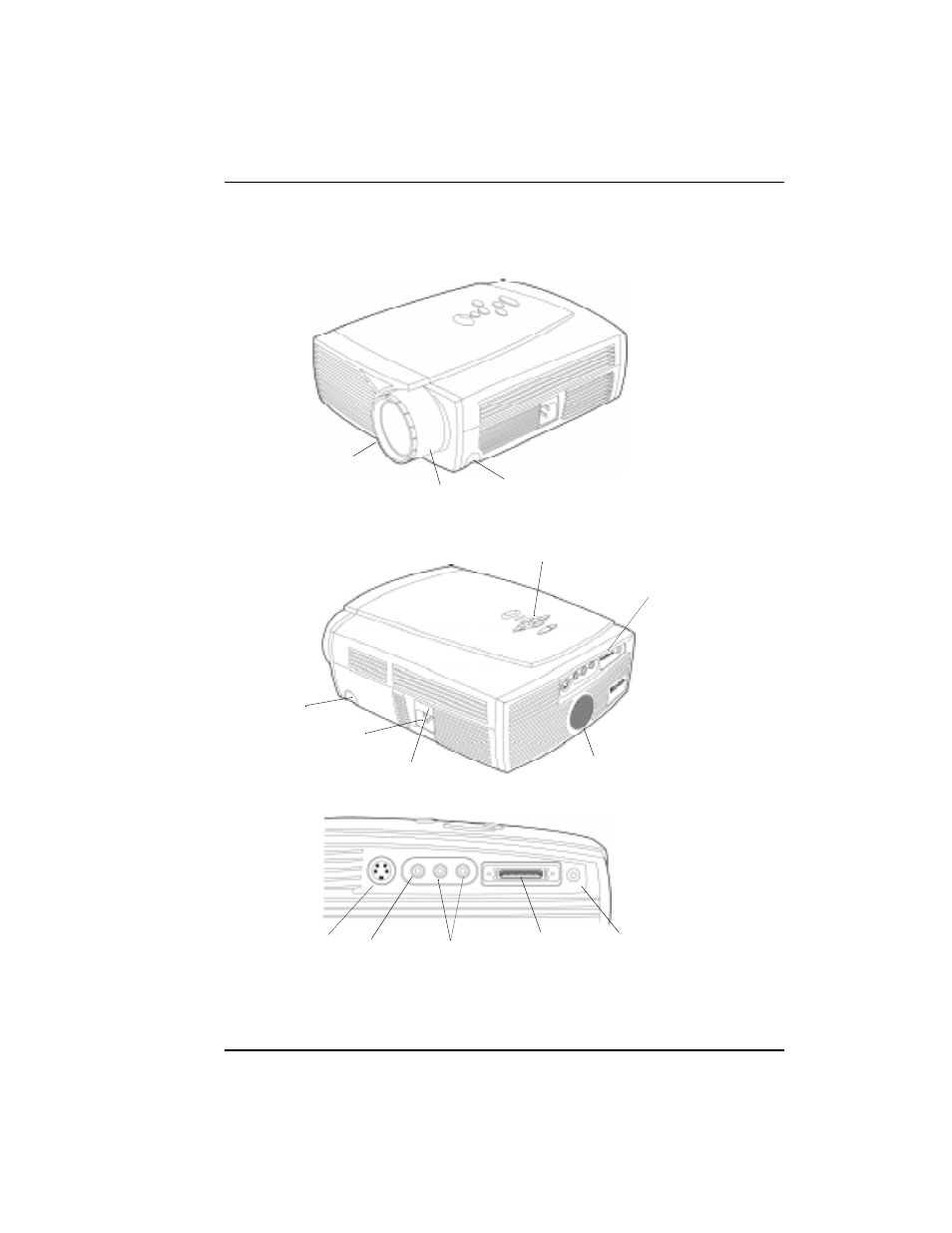 Projector features, Front of projector, Rear and side of projector | Connector panel | Kodak DP1100 User Manual | Page 8 / 24