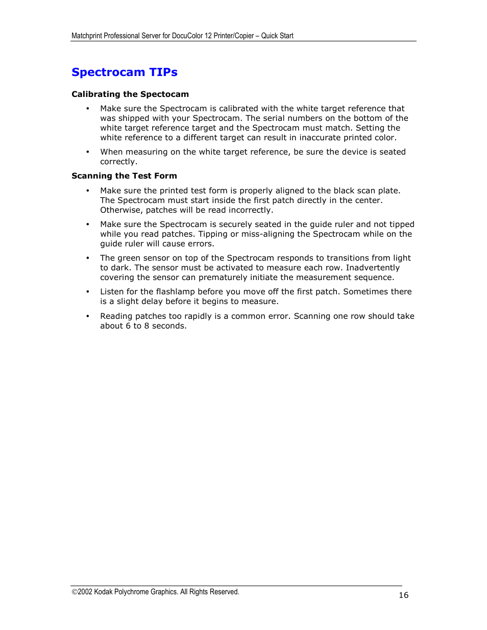 Spectrocam tips | Kodak KY0730485 User Manual | Page 16 / 27