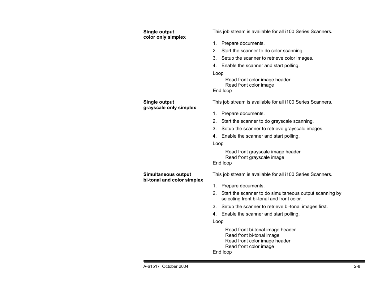 Simultaneous output bi-tonal and grayscale simplex, Jam and fault recovery | Kodak i100 Series User Manual | Page 15 / 80