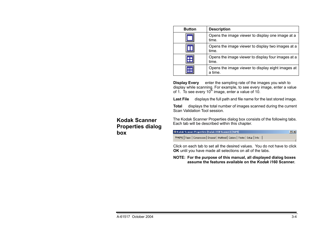 Buttons on the kodak scanner properties dialog box, Kodak scanner properties dialog box | Kodak i100 Series User Manual | Page 27 / 80