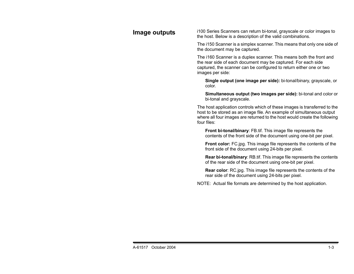 Image outputs | Kodak i100 Series User Manual | Page 5 / 80