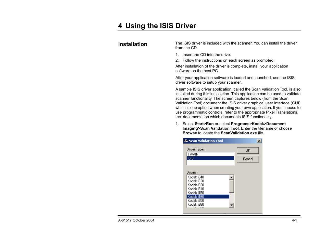 4 using the isis driver | Kodak i100 Series User Manual | Page 54 / 80