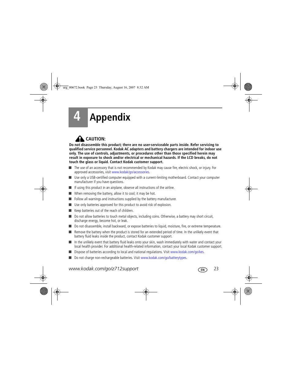 Appendix | Kodak KLIC-8000 User Manual | Page 23 / 27