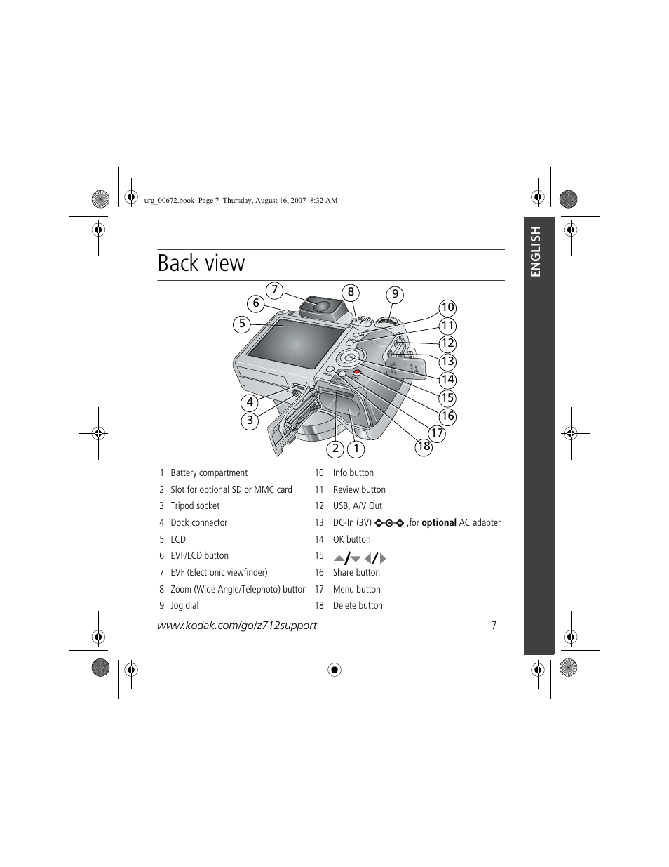 Back view | Kodak KLIC-8000 User Manual | Page 7 / 27