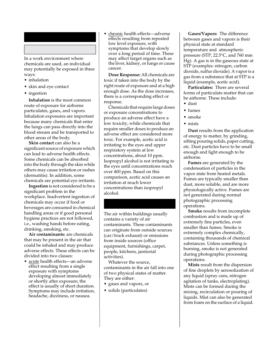 Exposure concepts, Routes of exposure, Air contaminants | Kodak J-314 User Manual | Page 3 / 12