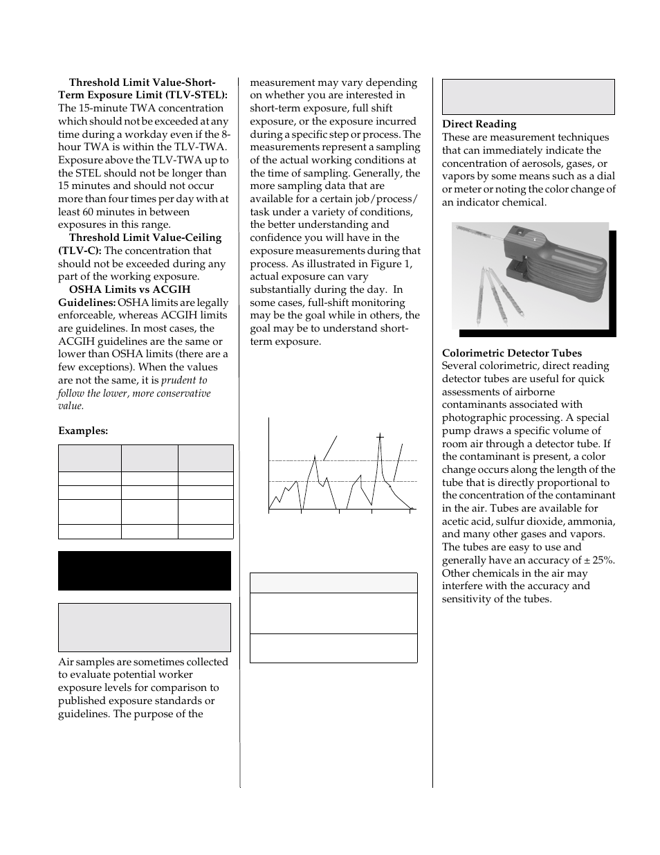 Methods of evaluation, The purpose of collecting air samples, Measurement techniques | Direct reading, Colorimetric detector tubes | Kodak J-314 User Manual | Page 5 / 12