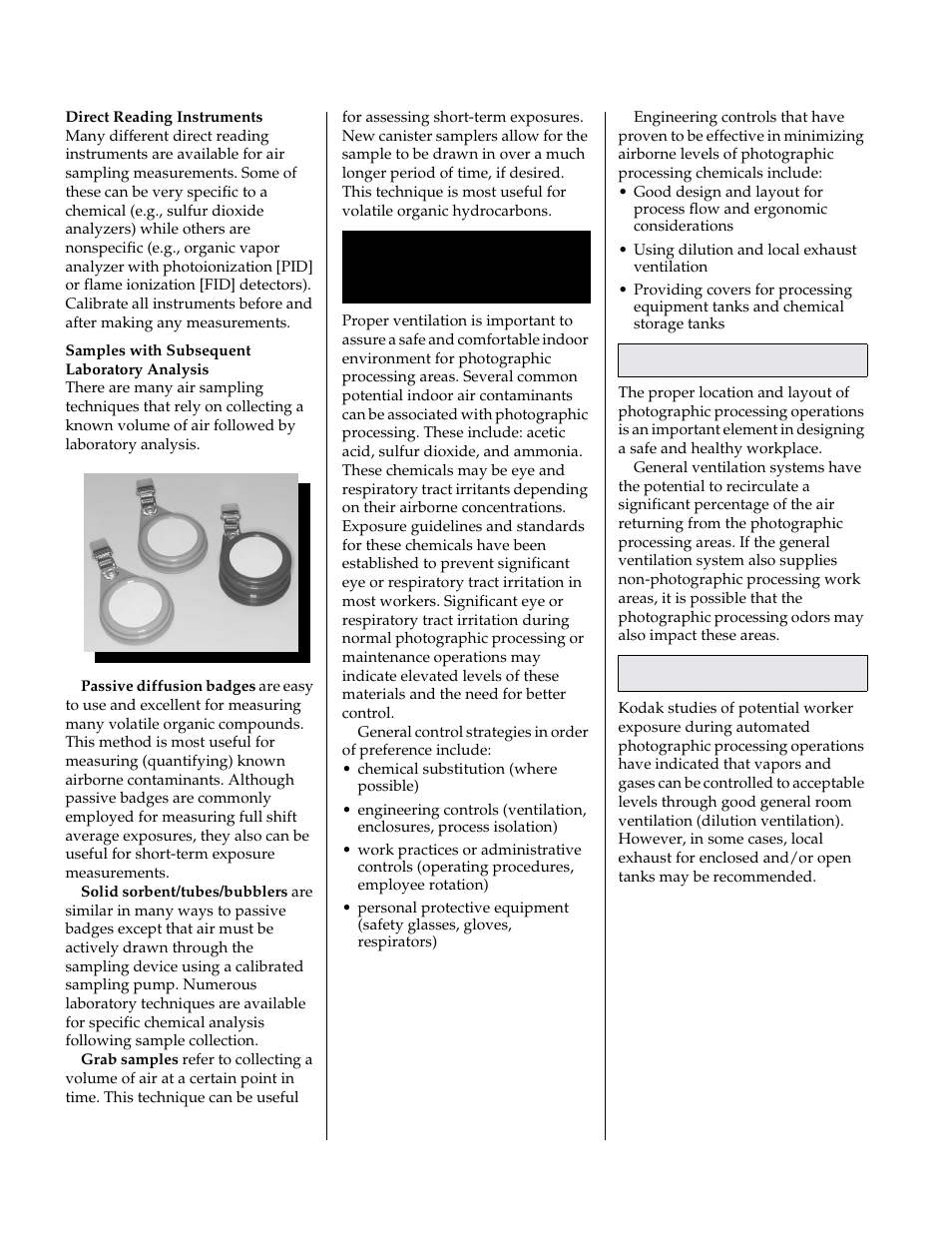 Direct reading instruments, Samples with subsequent laboratory analysis, Ventilation and work practice control measures | Good facility design, Ventilation | Kodak J-314 User Manual | Page 6 / 12