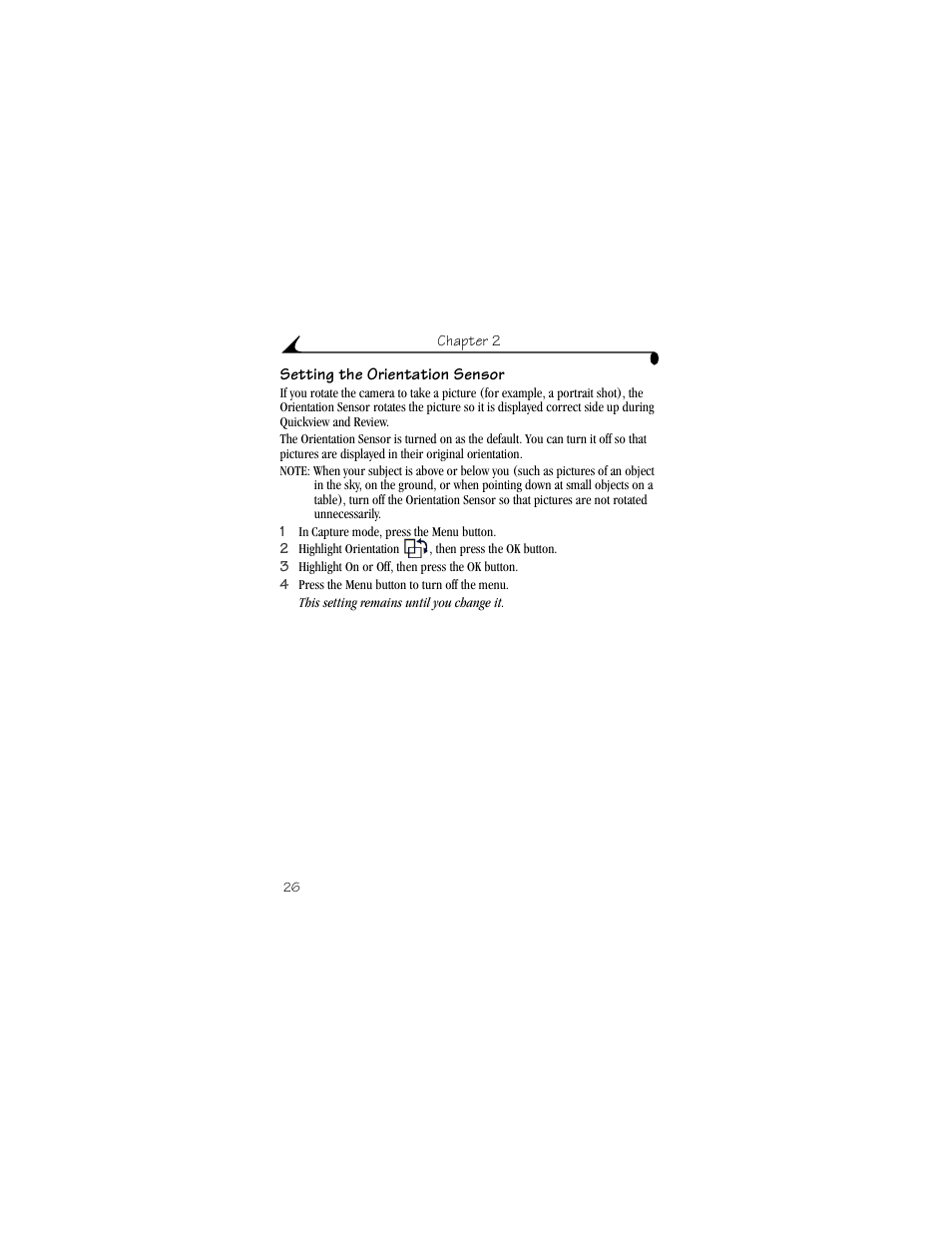 Setting the orientation sensor | Kodak CX4310 User Manual | Page 34 / 108