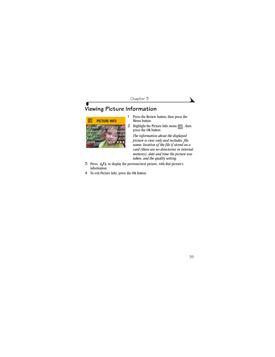 Viewing picture information | Kodak CX4310 User Manual | Page 43 / 108