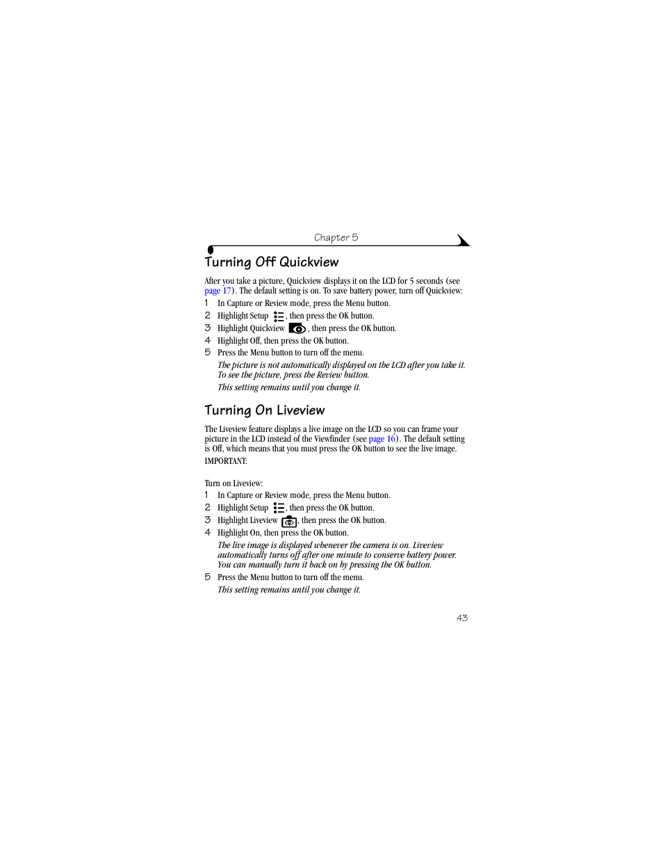 Turning off quickview, Turning on liveview, Turning off quickview turning on liveview | Kodak CX4310 User Manual | Page 51 / 108
