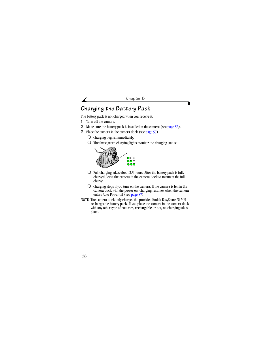 Charging the battery pack | Kodak CX4310 User Manual | Page 66 / 108