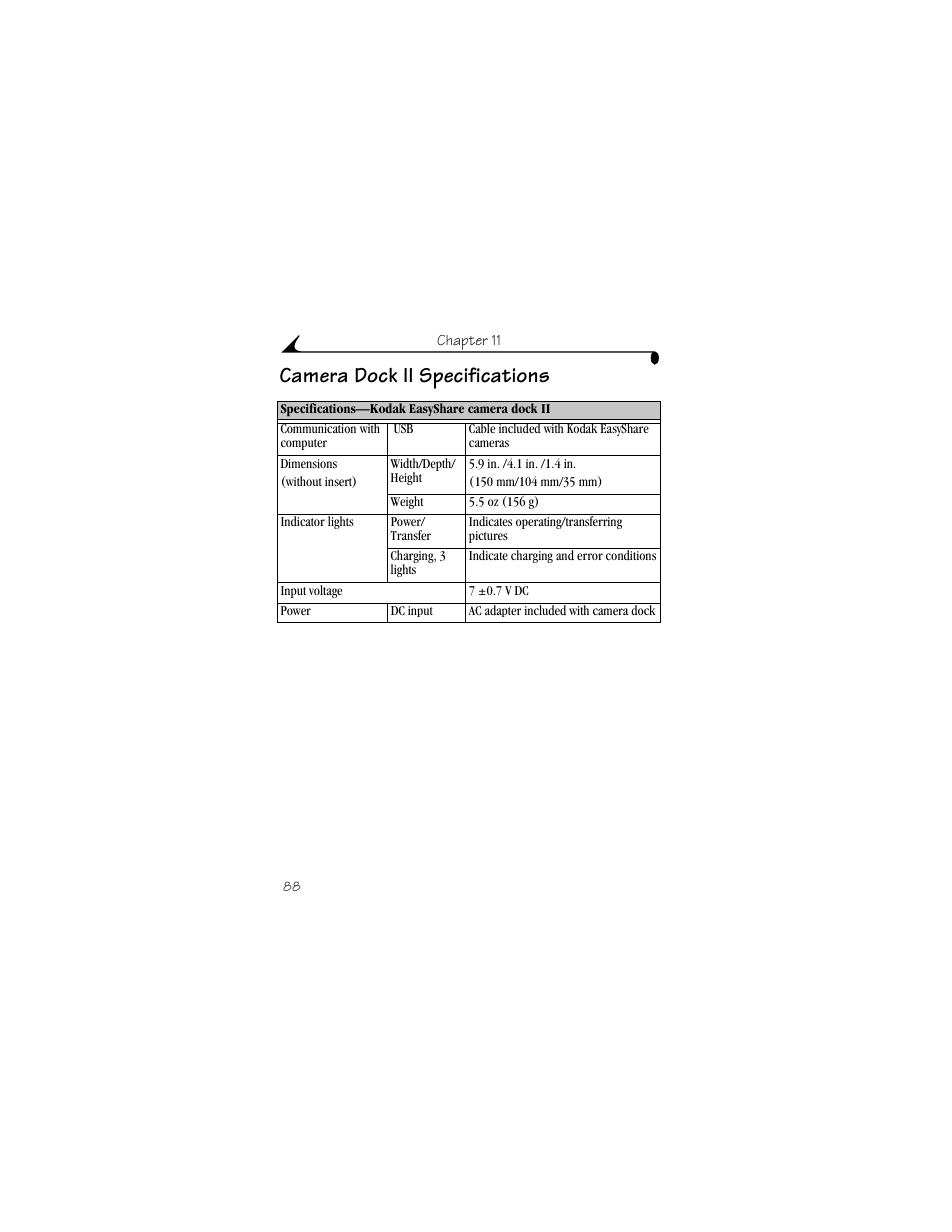 Camera dock ii specifications | Kodak CX4310 User Manual | Page 96 / 108