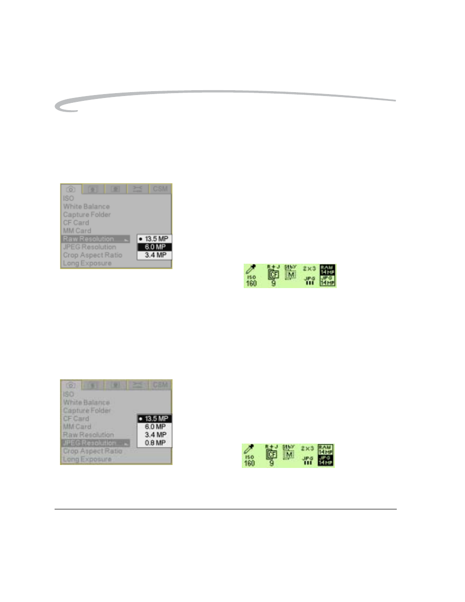Setting raw resolution, Setting jpeg resolution | Kodak 6B8773 User Manual | Page 126 / 228
