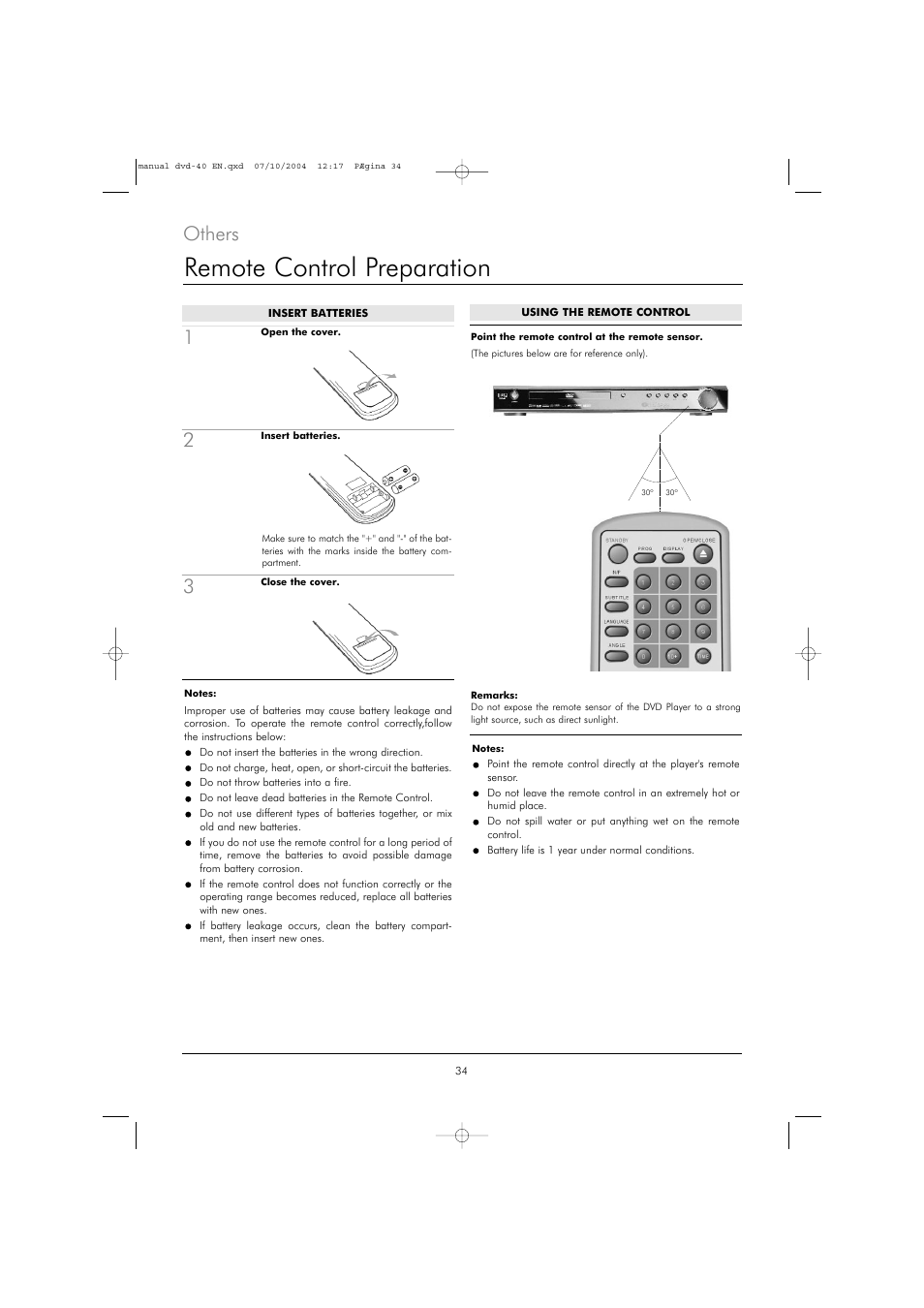 Remote control preparation, Others | Kodak DVD 40 User Manual | Page 34 / 37