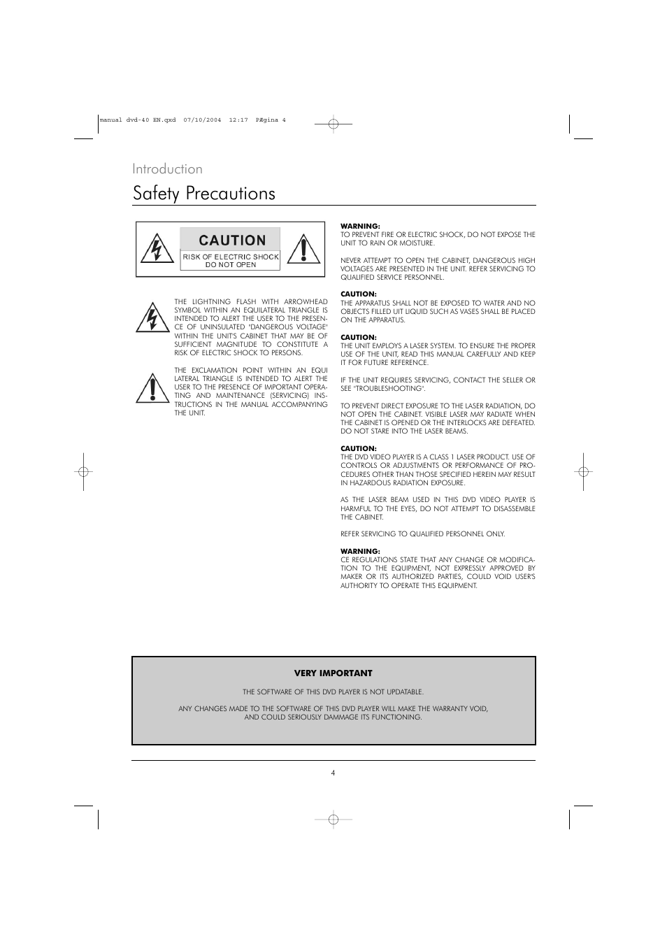 Safety precautions, Introduction | Kodak DVD 40 User Manual | Page 4 / 37