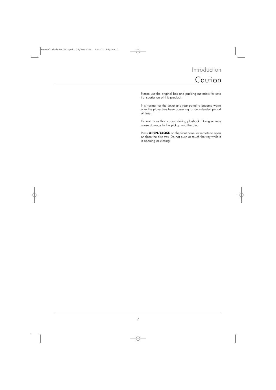 Caution, Introduction | Kodak DVD 40 User Manual | Page 7 / 37