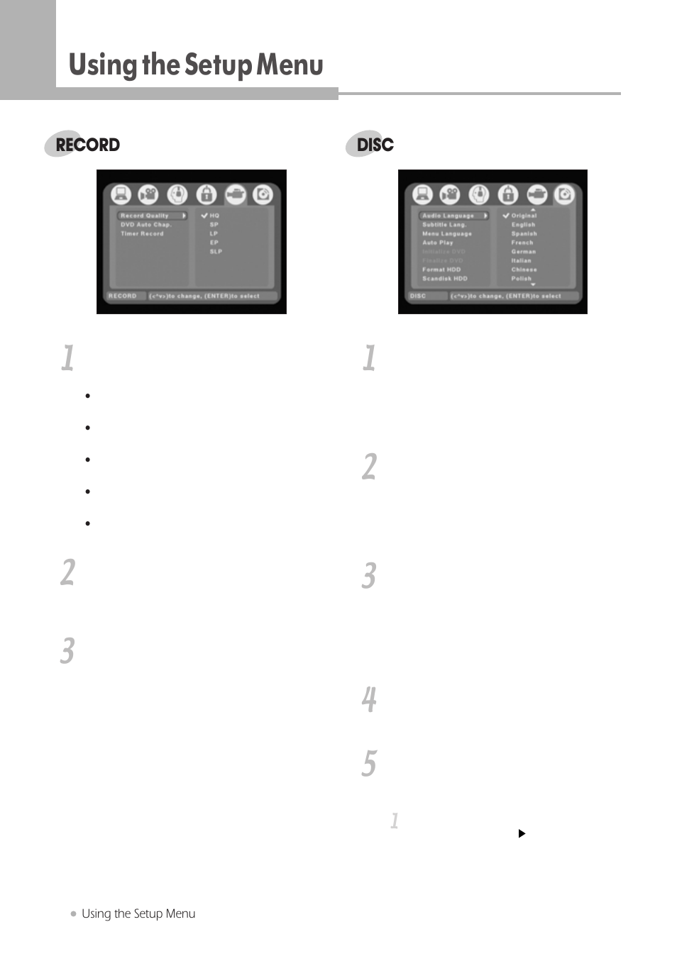 Using the setup menu | Kodak DRHD-120 User Manual | Page 38 / 43