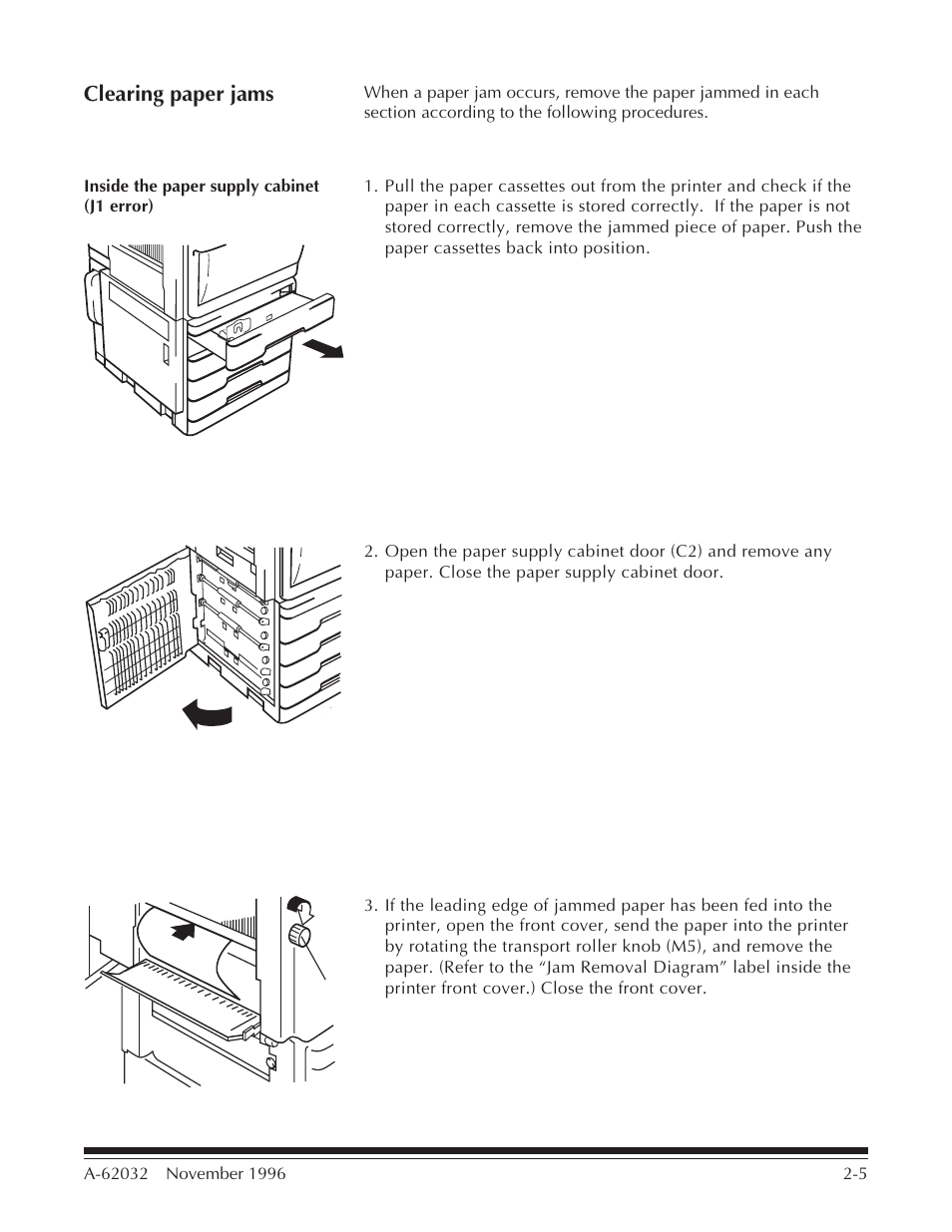 Clearing paper jams, Inside the paper supply cabinet (j1 error) | Kodak 7 User Manual | Page 11 / 34