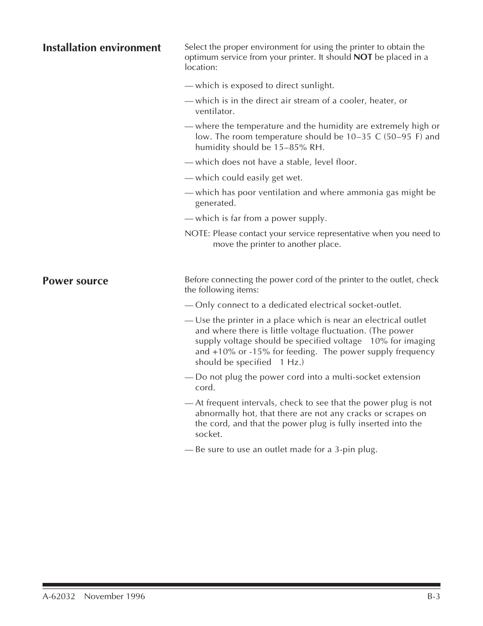 Installation environment, Power source | Kodak 7 User Manual | Page 22 / 34