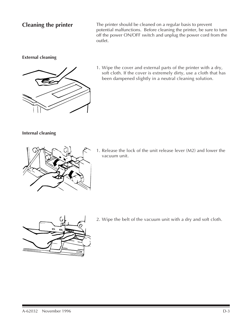 Cleaning the printer, External cleaning, Internal cleaning | Kodak 7 User Manual | Page 29 / 34