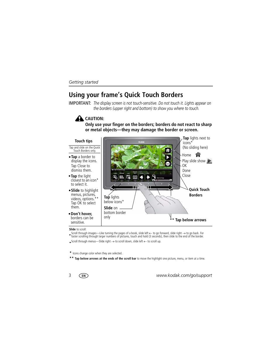 Using your frame’s quick touch borders | Kodak Digital Photo Frame User Manual | Page 10 / 89