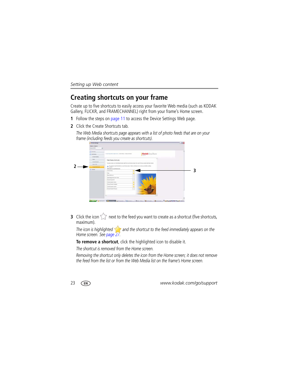 Creating shortcuts on your frame | Kodak Digital Photo Frame User Manual | Page 30 / 89