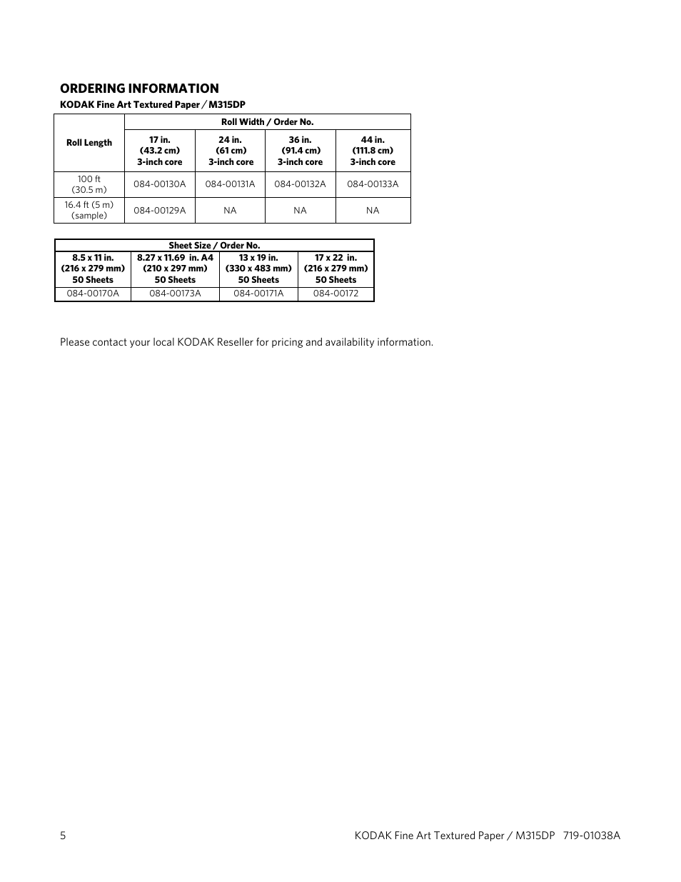 Ordering information | Kodak M315DP User Manual | Page 5 / 6